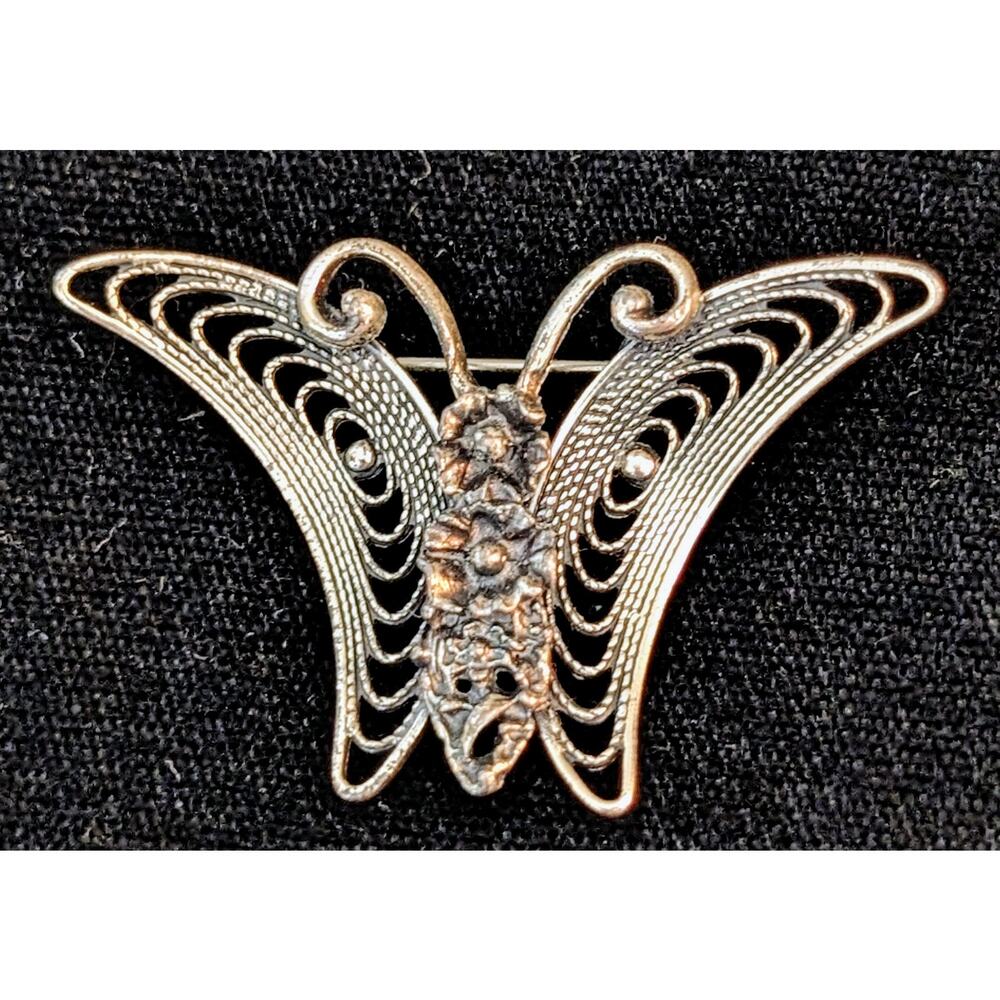 Beaucraft Vintage Sterling Silver Flower Filigree Butterfly Brooch